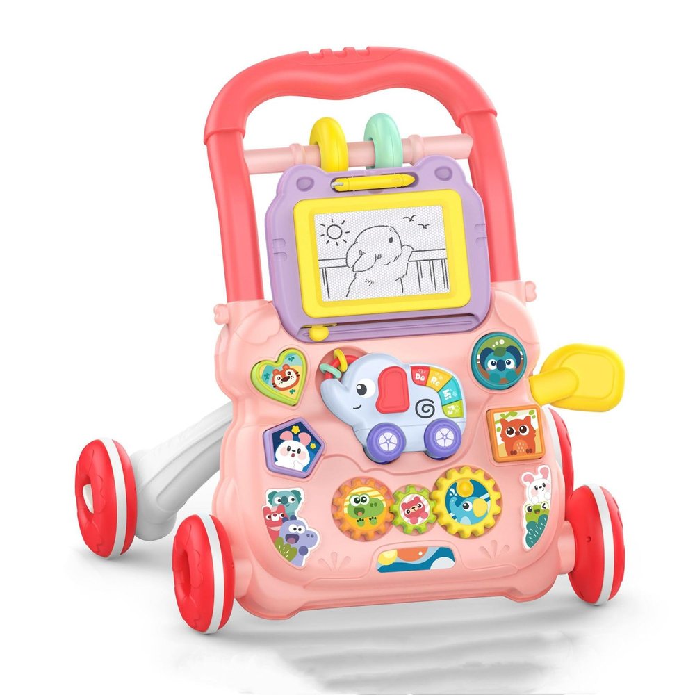 Sit to Stand Baby Learning Walker Toys with Activity Center, Early Learning Push Walker Walking Toys (Pink)