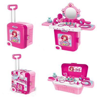 3-in-1 Kids Beauty Vanity Set 60cm Pink Makeup Suitcase with Mirror, Makeup Accessories, Music, Light Effects, and Jewelry Best Gift for Girls, Portable Pretend Play Set for Ages 3+