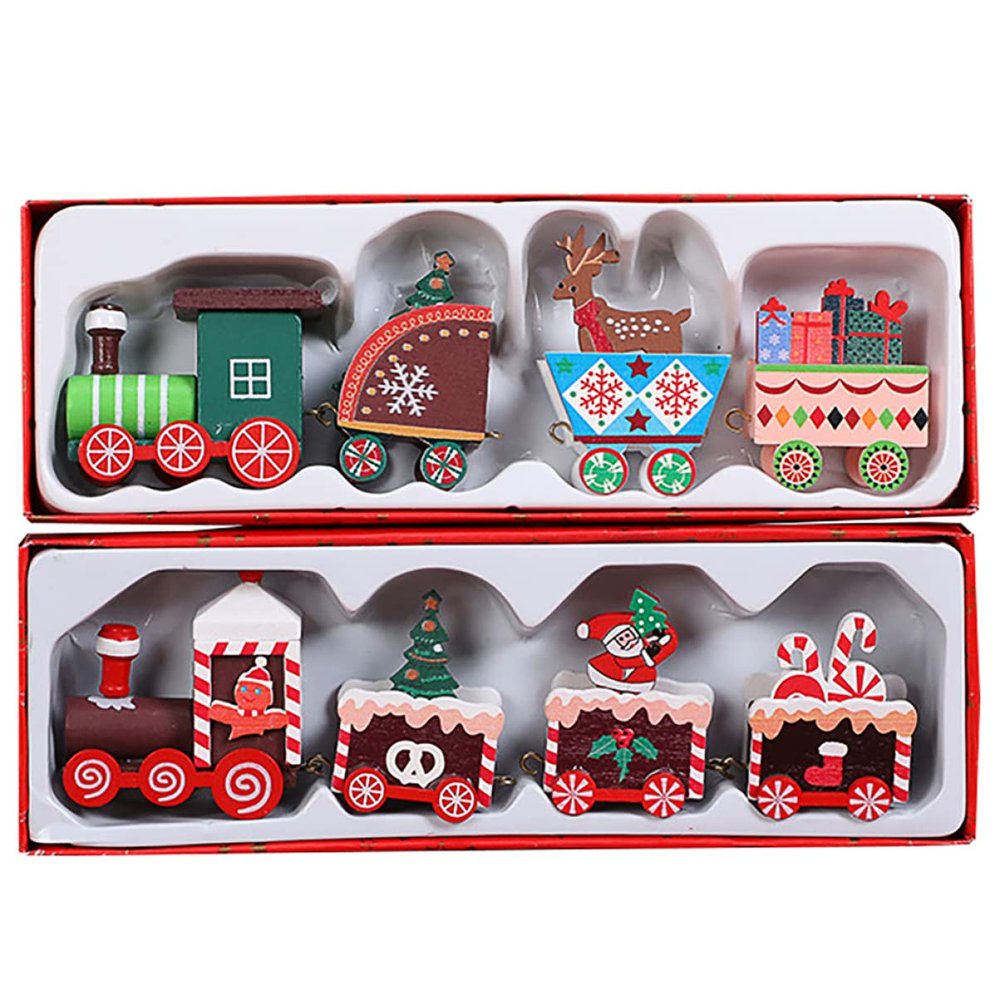 FUNOMOCYA 2pcs Wooden Christmas Train Ornaments Hand-Painted Desktop Decorations Unique Festive Train for Holiday Decor for Memorable Photo Props