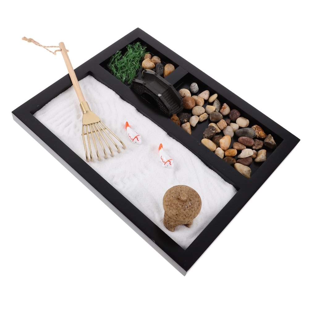 Abaodam Simulation Ocean Scene Zen Garden Decorative Miniature Landscape for Office Desk Black Garden Rakes for Meditation and Relaxation