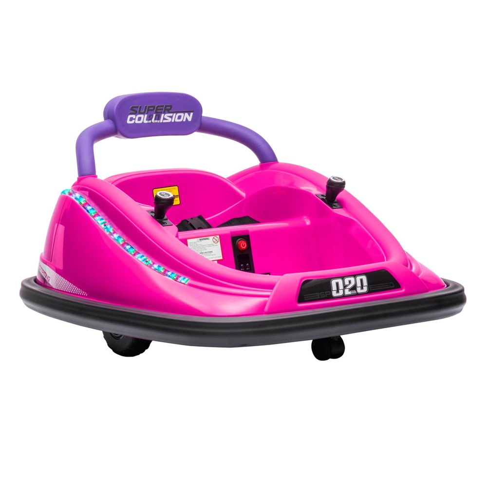 Aosom 12V Toddler Bumper Car with Remote Control, 360 Rotation Kids Electric Ride-On Toy, Twins Motor, Colorful LED Lights, 3 Songs, for Boys and Girls, Pink
