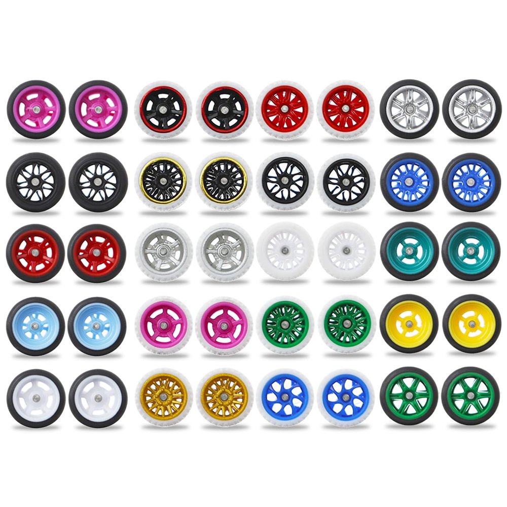 1/64 Wheels & Tyres for 1/64th Scale Cars (Pack of 20 Sets), Rims-Tyres-Set for 1/64th Scale Alloy Model Cars Random Colour