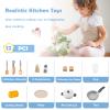 Costzon 2-Piece Play Kitchen, Wooden Toy Kitchen Set with Refrigerator, Ice Maker, Range Hood, Pretend Oven, Kids Kitchen Playset with Sounds & Lights, Gift for Ages 3+ view 4