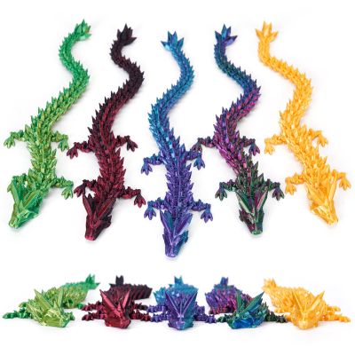 5pc 3D Printed Dragon Fidget Toy, Articulated Dragon, Full Articulated Crystal,Home Office Decor Executive Desk Toys (5PC-2)