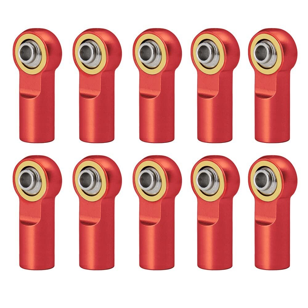 10Pcs Metal M3 Aluminum Link Rod Tie Rod End Ball Joint for AXIAL SCX10 D90 D110 for Tamiya CC01 Racing 1/10 RC Car Track Car(Red)