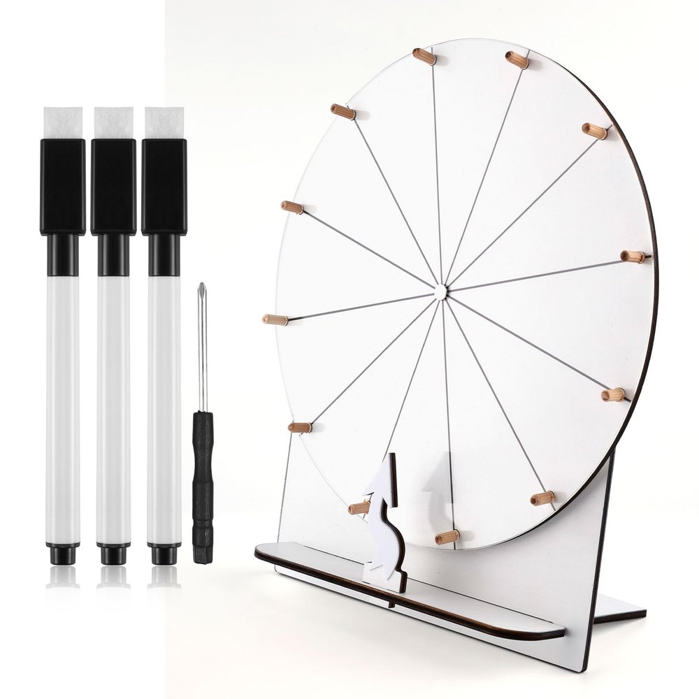 NQEUEPN Wooden Spinning Wheel, 11.4inch Prize Wheel Spinning Prize Wheel Tabletop Spinner Raffle Wheel Roulette Wheel for Fortune Game Prizes Carnival Trade Show (White)