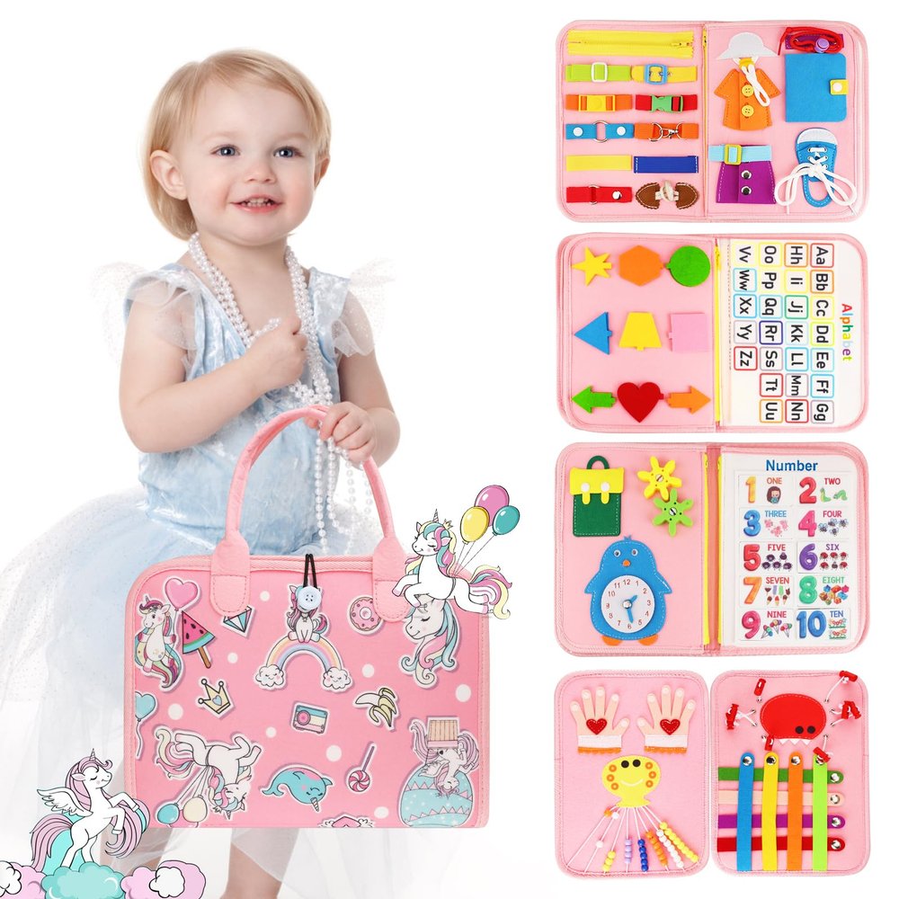 Petenjoy Busy Book for Toddlers 1-3 - Busy Board Montessori Toys for 1 Year Old Gifts Girl Toys Educational Learning Quiet Activity Books Toddler Valentines Day Gifts Easter One Year Travel Toy
