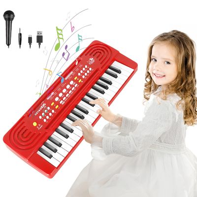 Kids Toddler Toy Piano Keyboard, 37 Key Pianos for Kid Music Toys Instruments with Microphone Dual Speaker Ideal for 3 4 5 6 7 8 Year Old Girl Boy Birthday/Christmas Day Gift (Red)