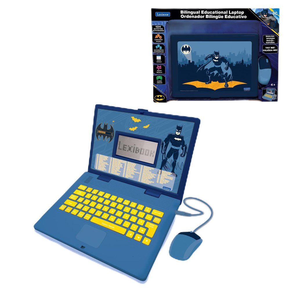 Lexibook, Batman, Bilingual Spanish/English Educational Computer, Toy for Children with 124 Activities, Writing, Maths, Logic, Music Activities and Games, Blue, JC598BATi2