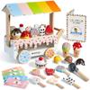 Wooden Ice Cream Cart Toy Playset with Ice Cream Toys Pretend Play Food Truck Play Kitchen Accessories with Ice Lolly & Scoop & Menu Wooden Toys Gift for 3 4 5 6 7 8 Year Old Girls Boys view 1