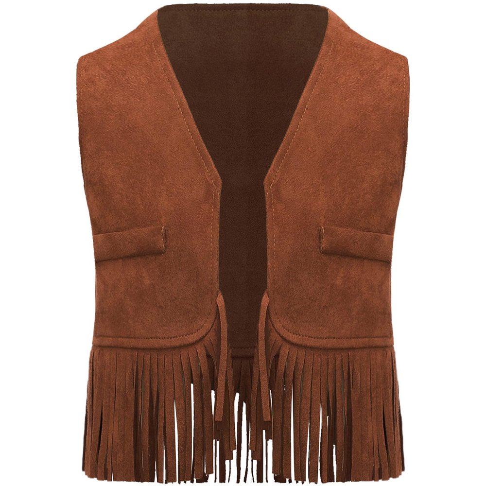 Sinleey Boys Girls Western Fringe Tassel Vest Baby Cowboy Sleeveless Waistcoat Halloween Fancy Party Costume Brown 0-3 Months