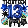 17pcs Video Game Themed Party Decorations, Number 13th Boys Birthday Party Supplies, Navy Blue Video Game Controller Mylar Foil Balloon, Video Game Party Decoration Supplies view 1