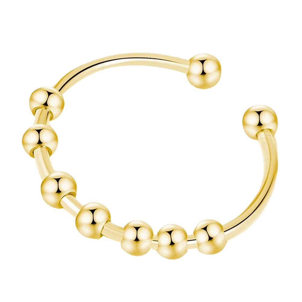 Anxiety Rings for Women, Fidget Ring Women, Women's Adjustable Stainless Steel Open Spinner Beads Rings, Anxiety Fidget Rings for Night Out, Dating, Party, Daily Wear, Work (Gold)