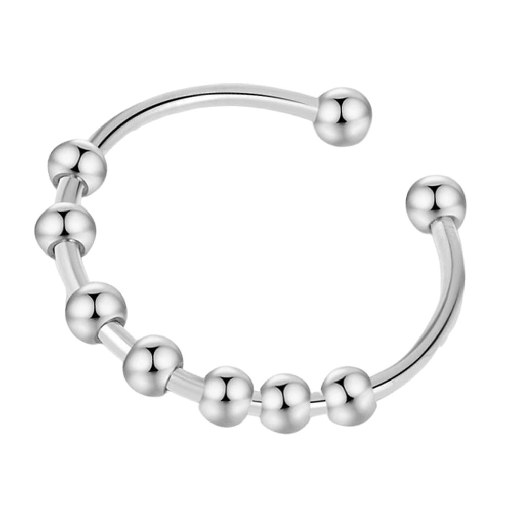 Anxiety Rings for Women, Fidget Ring Women, Women's Adjustable Stainless Steel Open Spinner Beads Rings, Anxiety Fidget Rings for Night Out, Dating, Party, Daily Wear, Work (Silver)