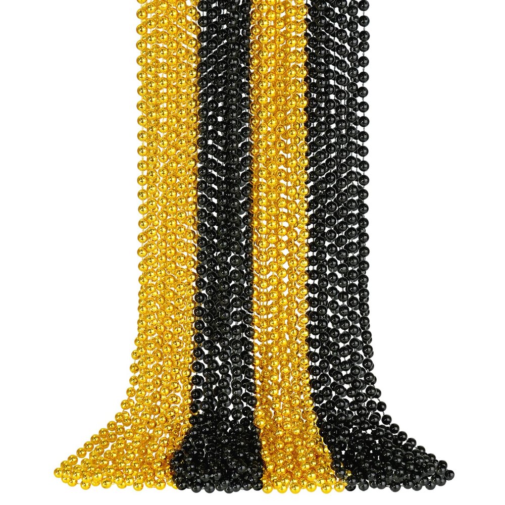 YAXINRUI 16 PCS Gold Black New Year Necklaces, New Year Bead Party Favors, Happy New Year Necklace, 33 Gold Black Beaded Necklaces for 2026 New Years Eve Christmas Halloween Festive Events