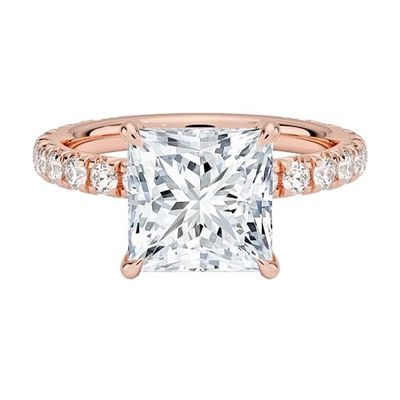 Handmade Moissanite Engagement Ring, Princess Cut 1-4 CT Bridal Promise Ring In Sterling Silver & Gold, Halo Accent Wedding Ring, Memorial Gift For Mother/Her (2 CARAT, Rose)