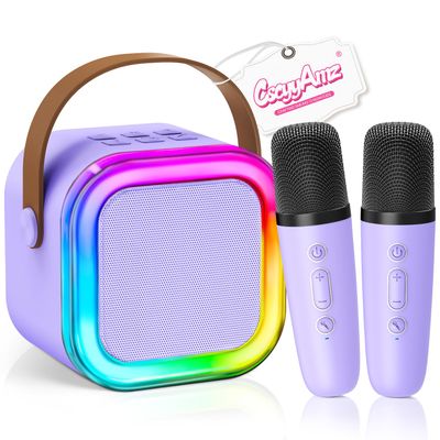 2025 Newest Mini Karaoke Machine for Kids Girls & Boys - Portable Bluetooth Speaker with 2 Wireless Microphones - Kids Birthday Gifts for Ages 4-10 - Kids' Instrument Accessories - Purple