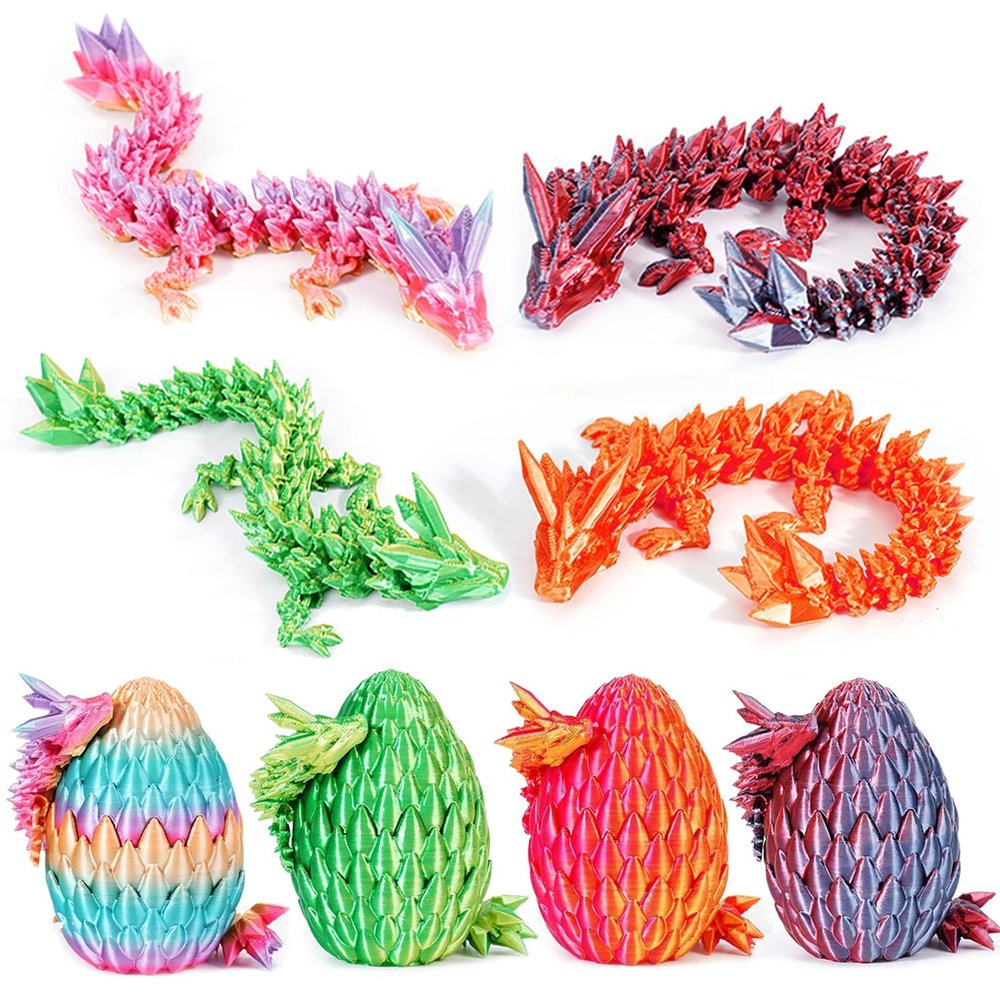 SHUWND 3D Printed Dragon Eggs with Dragons Inside 4PCS Mini Articulated Baby Dragon Toys, Mystery Fidget Egg Set for Kids & Adults, Easter Basket Stuffers and Essentials