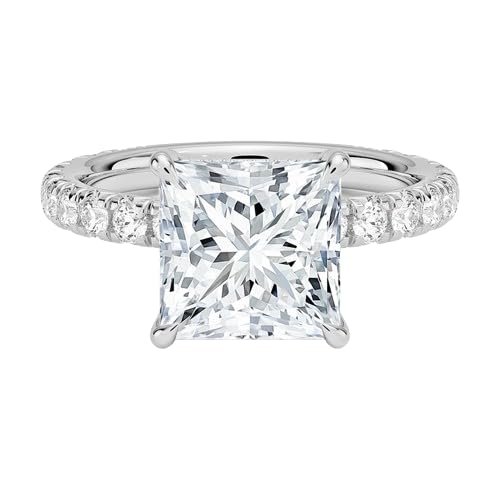 Handmade Moissanite Ring, Princess Cut 1-4 CT Anniversary Promise Ring In Sterling Silver & Solid Gold, Halo Wedding Ring For Women, Memorial Gift For Mother(3 CARAT, White)