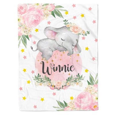Savilediy Personalized Baby Blanket for Baby Boy Girl Kids, Custom Baby Soft Blanket Throw with Name Elephant, Customized Christmas Birthday Gifts for Newborn New Mom Swaddle Toddler Baby Shower