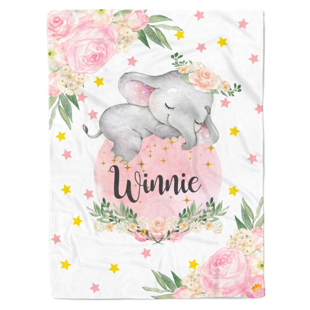 Savilediy Personalized Baby Blanket for Baby Boy Girl Kids, Custom Baby Soft Blanket Throw with Name Elephant, Customized Christmas Birthday Gifts for Newborn New Mom Swaddle Toddler Baby Shower