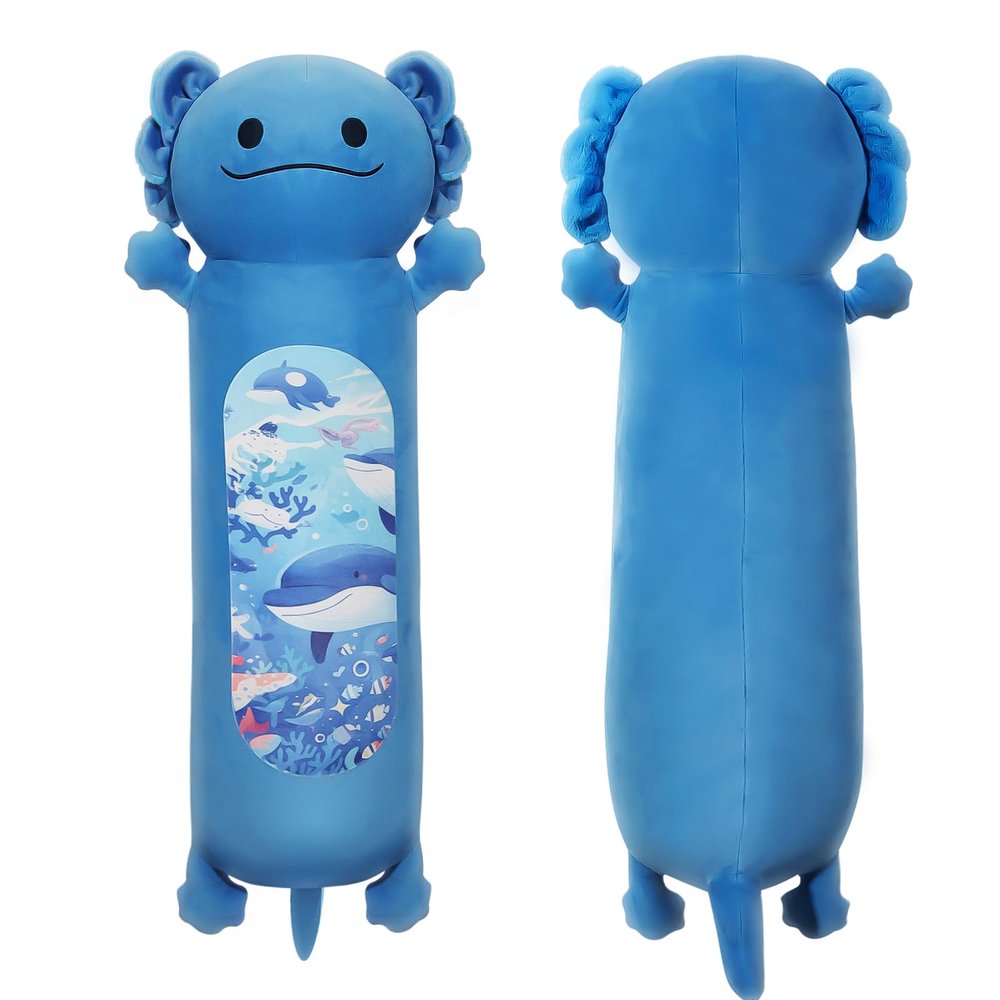 22 Long Axolotl Plush Body Pillow, Cute Blue Ocean Axolotl Stuffed Animals, Salamander Squishy Soft Plushies Toy, Gifts for Kids Girls and Boys, Birthdays, Halloween, Christmas 