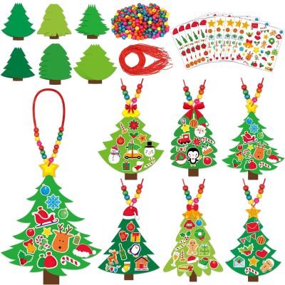 30Sets Christmas Crafts Kits for Kids Christmas Tree DIY Necklace Bulk Ornaments Sticker Beaded Christmas Arts Craft Kit for Festive Xmas Holiday Winter Party Games Activities Classroom Decor, 6 Style