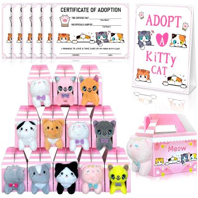 37 Pcs Adopt a Cat Party Favors Include 12 Foldable Kitten Boxes 12 Mini Stuffed Cat 12 Card 1 Stand for Adopt a Kitty Party Favors Kitten Supplies Gifts