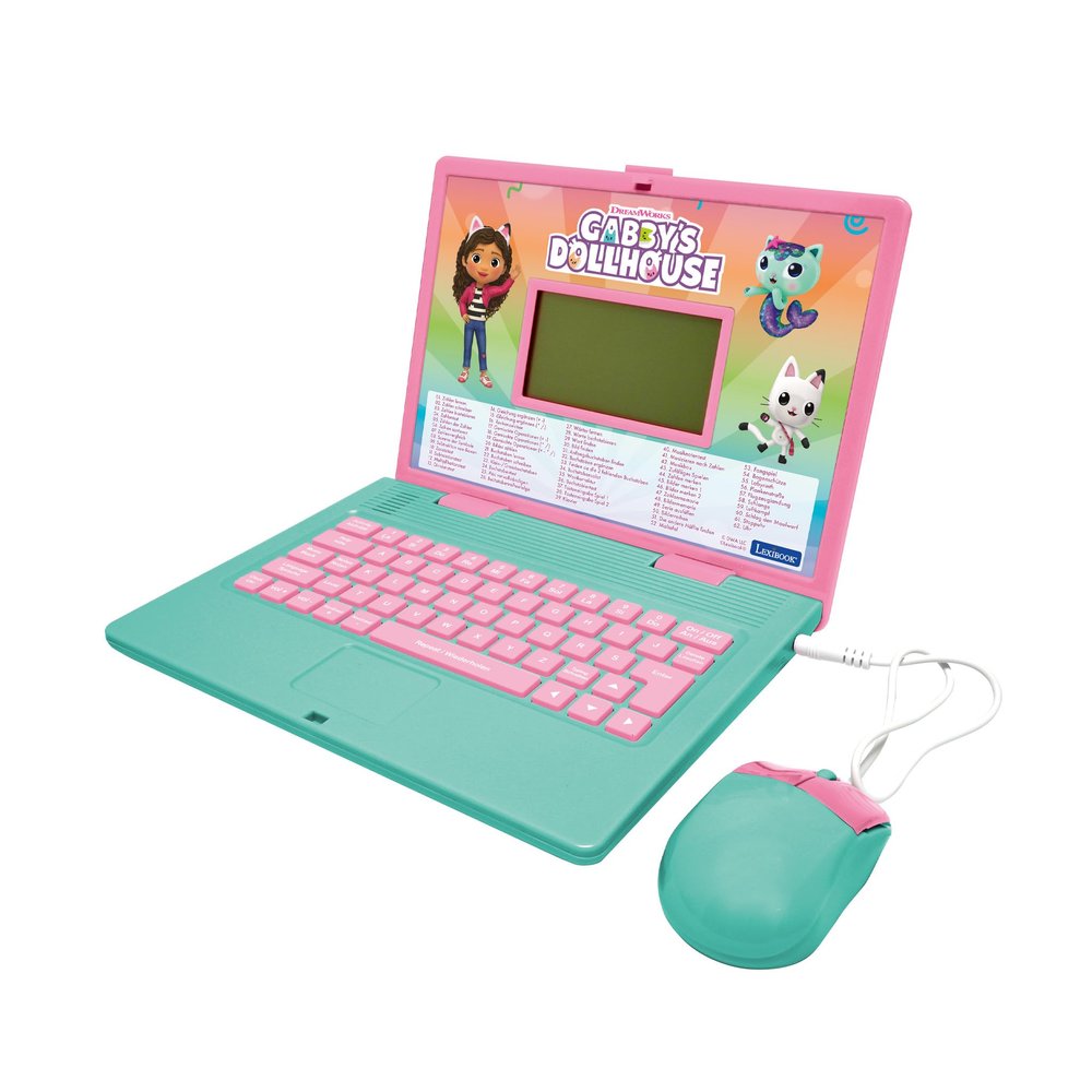 Lexibook, Gabby's Dollhouse German and English Bilingual Educational Computer, 124 Activities in Language, Writing, Math, Logic, Music and Games, Pink/Blue, JC598GDHi3
