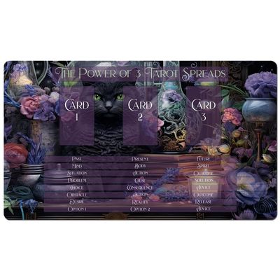 Madaket Lane 3 Card Spread Tarot Mat for Beginners and Experts, 8 Printed Layouts for Reading, Divination Cloth, Large Size Protective Desk or Table Pad for Readings (Apothecary-Cat-2)