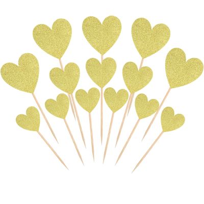 UXYOKM 36 Pcs Heart Cupcake Toppers Gold Glitter