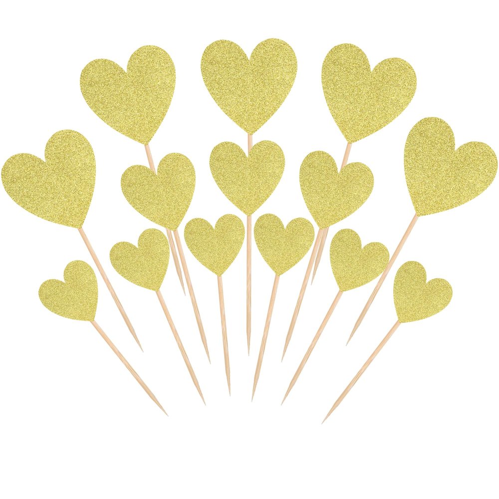 UXYOKM 36 Pcs Heart Cupcake Toppers Gold Glitter