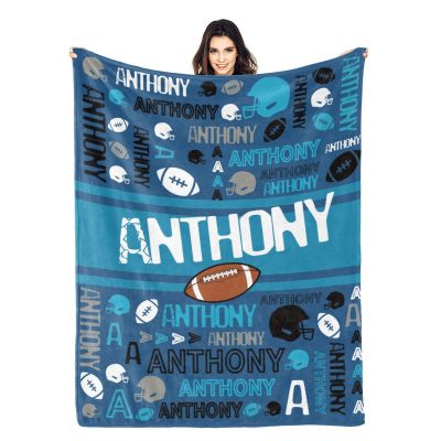 BlueKeyStudio Personalized Baby Blanket for Boys Girls Custom Baby Blanket with Name Customzied Name Blanket Baby Gifts for Kids Toddler Nursery Football Sports