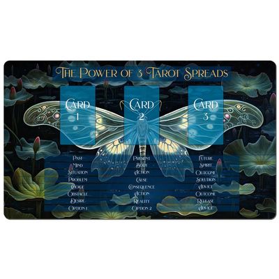 Madaket Lane 3 Card Spread Tarot Mat for Beginners and Experts, 8 Printed Layouts for Reading, Divination Cloth, Large Size Protective Desk or Table Pad for Readings (Midnight-Moth-2)