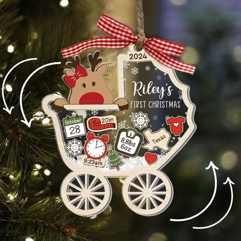 Personalized Baby's First Christmas Ornament 2024, Custom New Baby Gift, 4D Shake Babies Ornament, Baby Name Xmas Keepsake, Gift for Baby Girl, Baby Boy, Newborn Christmas
