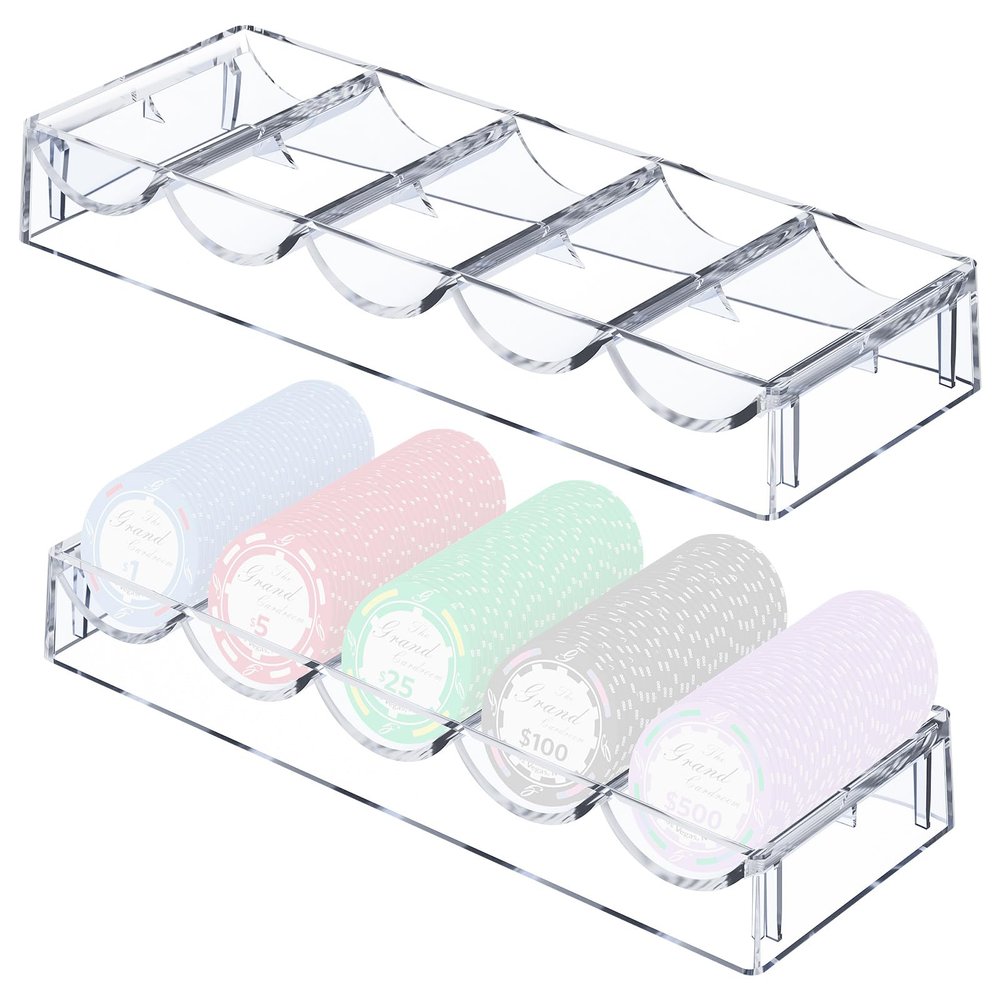 Cosmos 2 Pcs Poker Chip Holder Acrylic Poker Chip Tray Rack Chips Storage Display Case for Holding 100 Chips, Poker Table Dealer Chips Tray for Home Party Club, Chips NOT Included (Transparent Clear)