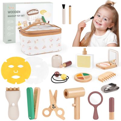 Vanplay Wooden Makeup Kit - Toys for 2 3 Year Old Girls Easter Birthday Gifts, Pretend Play Set for Toddler Girls 2-4, Beauty & Hair Salon Toys for Kids 3-5