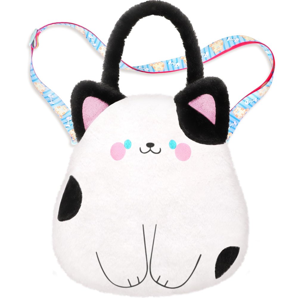 CatchCute Cat Plush Bag Crossbody Bag for Kids, Plush Handbag Tote Bag with Adjustable Strap,Soft Plush Cat Stuffed Purse with Zipper,Coin Pouch Accessories for Toddlers Kids