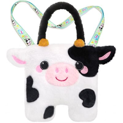 CatchCute Cow Plush Bag Crossbody Bag for Kids, Plush Handbag Tote Bag with Adjustable Strap,Soft Plush Cow Stuffed Purse with Zipper,Coin Pouch Accessories for Toddlers Kids