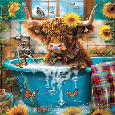 1000 Piece Adult Jigsaw Puzzle - Bathtub Cow Wooden Rounded Corner Multi-Color Jigsaw Puzzle, Zero Dust Easy Storage, DIY Unique Decorative Gifts for Beginners