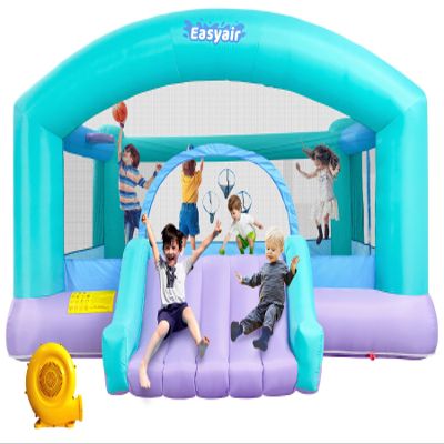 Easyair Large Bounce House for Big Kids, 14.8 x 14.5 FT Inflatable Bouncer Jumper Slide with 650W Blower, Basketball Hoop, Throw Ball Game, Ball Pits
