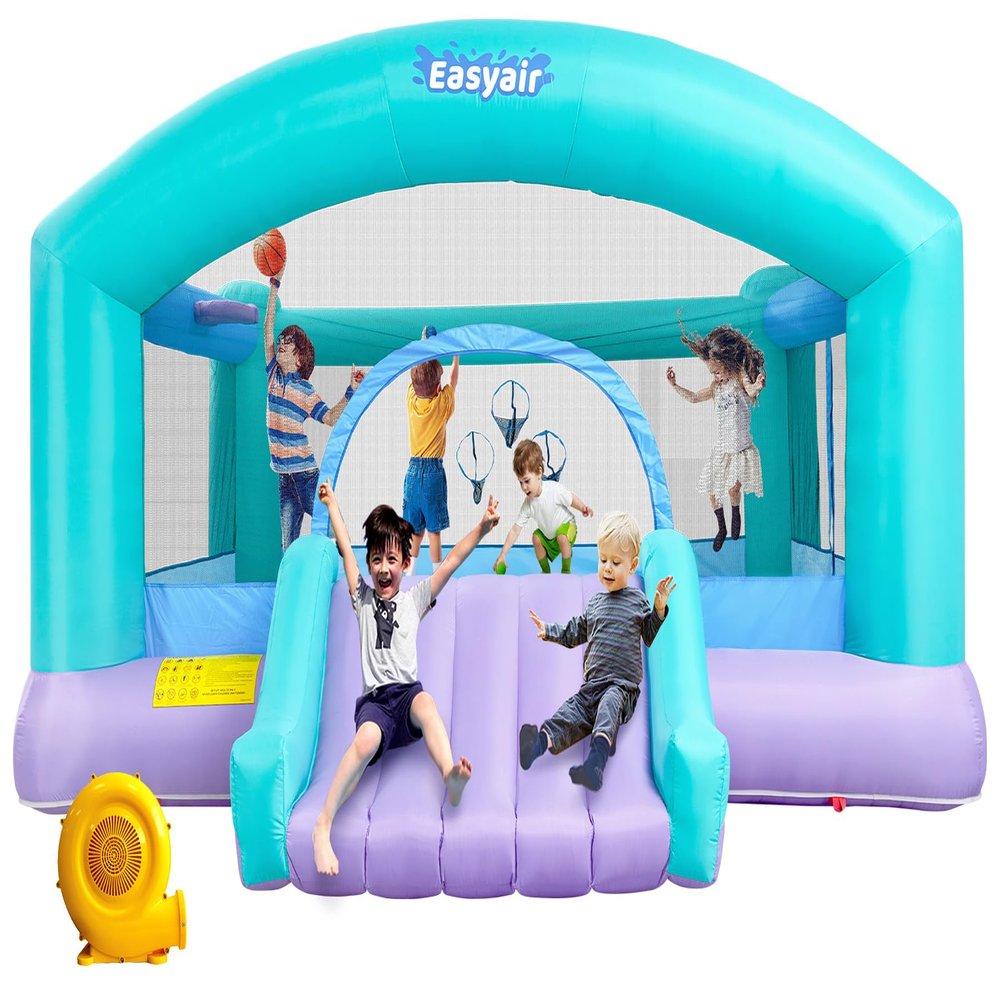Easyair Large Bounce House for Big Kids, 14.8 x 14.5 FT Inflatable Bouncer Jumper Slide with 650W Blower, Basketball Hoop, Throw Ball Game, Ball Pits