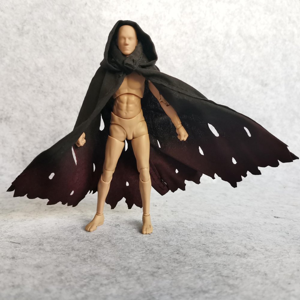 1/12 Scale Doll Clothes Action Figure Cloak for 6 inches 1:12 Action Figure Clothes (Black Hooded)