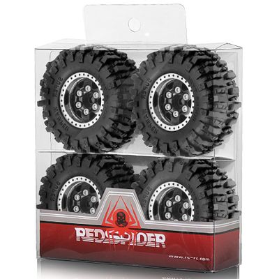 1.0 Beadlock Wheels and Tires Set4pcs Aluminum Wheel Hub 1.0 Tires OD 55mm/2.2in 1.0 Crawler Tires for Axial SCX24 AX24 TRX4M FCX24 Upgrade 1/24 1/18 RC Crawler Car (Black(6-Spoke))