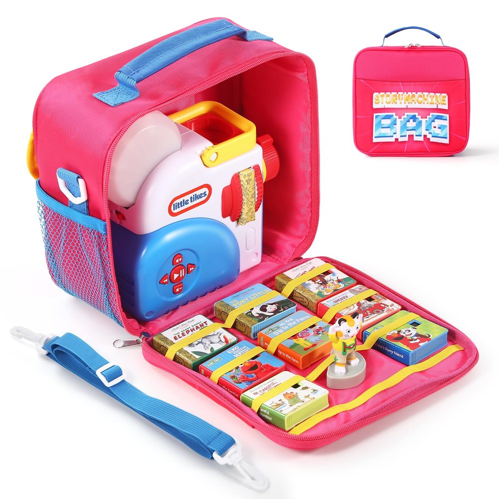 Storage Case Compatible with Little Tikes Story Dream Machine Books Starter Set, Storage Case for Little Tikes for Storybook, Audio Play, Character,with Handle and Shoulder Strap (Rose)