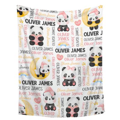 Aniruddha Custom Panda Baby Name Blanket,Personalized Panda Baby Blanket,Customized Name Blanket for Toddlers Kids Nursery,90"x120"-Family Size