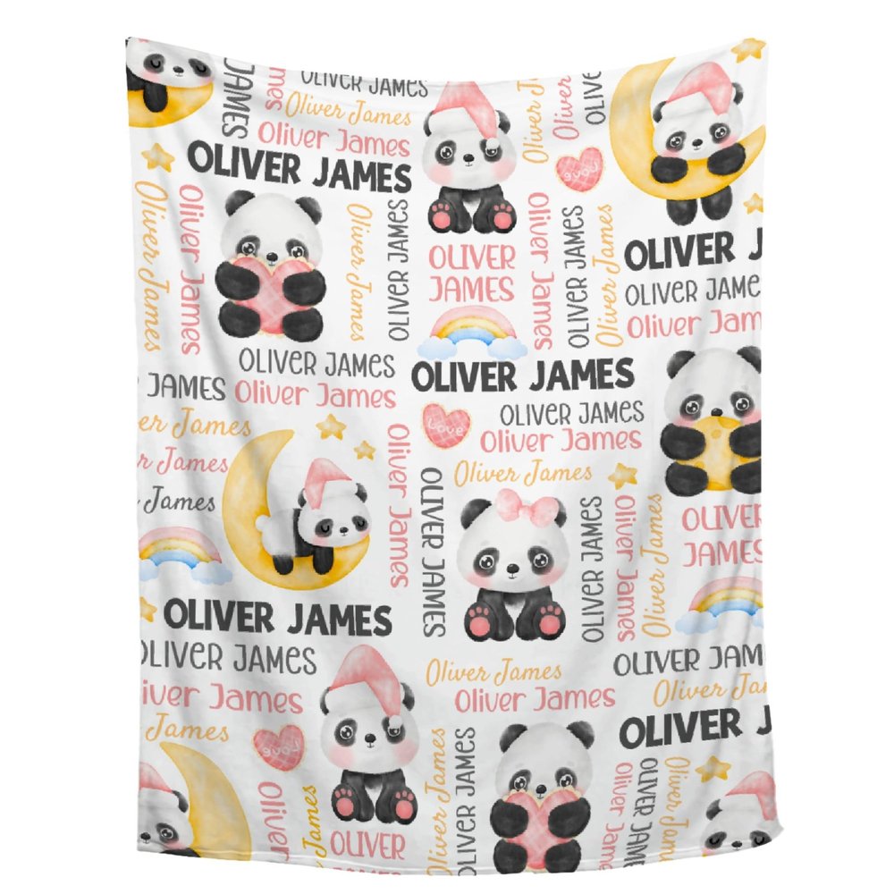 Aniruddha Custom Panda Baby Name Blanket,Personalized Panda Baby Blanket,Customized Name Blanket for Toddlers Kids Nursery,90"x120"-Family Size