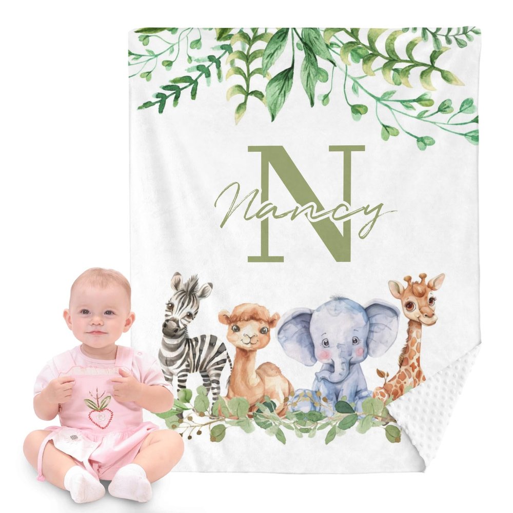 Artiglow Personalized Baby Blanket, Custom Soft Minky Nursery Blankets with Name, Cute Animal Blanket for Baby Shower, First Birthday, Gender Reveal, First Christmas, Style - 6
