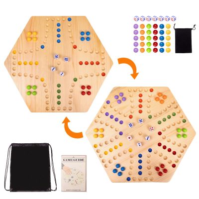 WodGod Marble Board Game,Set:1 Board+30 Marbles+7 Dice+1 Storage Bag+1 Shoulder Bag,6 Colors,Fast Track Wahoo Board Game,2 in 1 Board for 4-6 Players,Portable,Perfect for Family Party