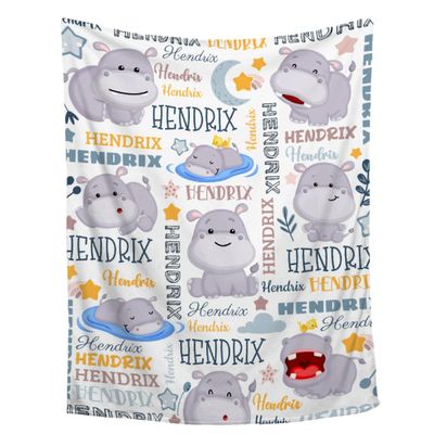 Aniruddha Custom Hippo Baby Name Blanket,Personalized Hippo Baby Blanket,Customized Name Blanket for Toddlers Kids Nursery,90"x120"-Family Size